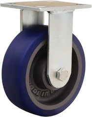 Hamilton - 6" Diam x 2" Wide x 7-1/2" OAH Top Plate Mount Rigid Caster - Polyurethane Mold onto Cast Iron Center, 900 Lb Capacity, Sealed Precision Ball Bearing, 4 x 4-1/2" Plate - Exact Tooling