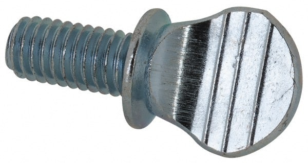 Value Collection - #10-32 Oval Shoulder Steel Thumb Screw - 3/8" OAL, 0.49" Head Height, Zinc-Plated Finish - Exact Tooling