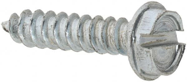 Value Collection - #4 Hex Washer Head Slotted Sheet Metal Screw - Steel, 1/2" Length Under Head, AISI 1016, ASME B18.6.3, ASME B18.6.4 & SAE J933, Grade 1016-1024 - Exact Tooling