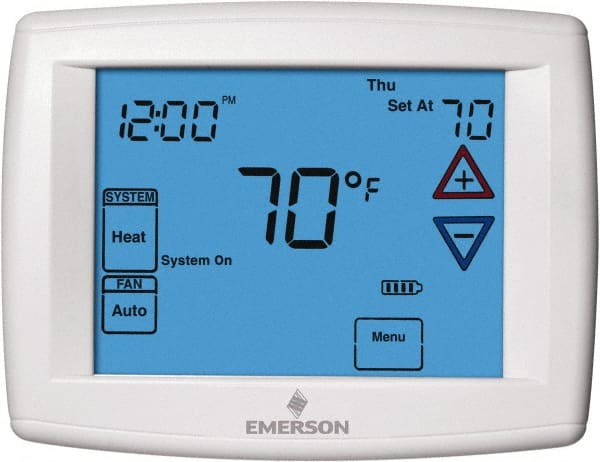 White-Rodgers - 45 to 99°F, 1 Heat, 1 Cool, Programmable Touchscreen Thermostat - 0 to 30 Volts, Horizontal Mount, Electronic Contacts Switch - Exact Tooling