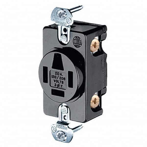 Hubbell Wiring Device-Kellems - 120/208 VAC 20A NEMA 18-20R Industrial Grade Black Straight Blade Single Receptacle - Exact Tooling