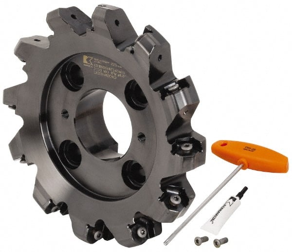 Kennametal - 8" Cut Diam, 2-1/2" Arbor Hole, 8mm Max Depth of Cut, 45° Indexable Chamfer & Angle Face Mill - 12 Inserts, HNPJ 1307... Insert, Right Hand Cut, 12 Flutes, Through Coolant, Series Dodeka Max - Exact Tooling