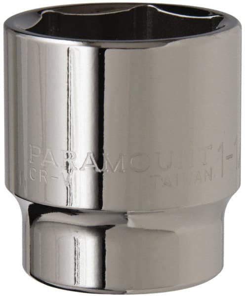 Paramount - 1-1/4", 1/2" Drive, Standard Hand Socket - 6 Points, 1-1/2" OAL, Steel, Chrome Finish - Exact Tooling