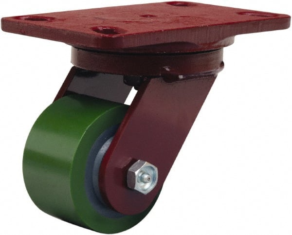 Hamilton - 3-1/4" Diam x 2" Wide x 5-1/4" OAH Top Plate Mount Swivel Caster - Polyurethane Mold onto Cast Iron Center, 575 Lb Capacity, Straight Roller Bearing, 4-1/2 x 6-1/2" Plate - Exact Tooling