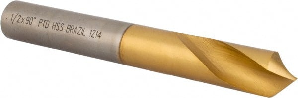 Precision Twist Drill - 1/2" Body Diam, 90°, 3-3/4" OAL, High Speed Steel Spotting Drill - Exact Tooling