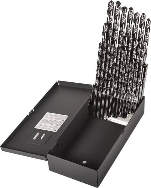 Precision Twist Drill - 1/16 to 1/2", 118° Point, Bright Finish, High Speed Steel Taper Length Drill Bit Set - Exact Tooling