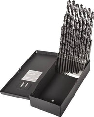 Precision Twist Drill - 1/16 to 1/2", 118° Point, Bright Finish, High Speed Steel Taper Length Drill Bit Set - Exact Tooling