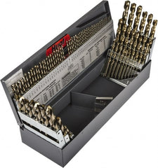 Precision Twist Drill - 1/16 to 1/2", 135° Point, Gold Finish, Cobalt Jobber Length Drill Bit Set - Exact Tooling