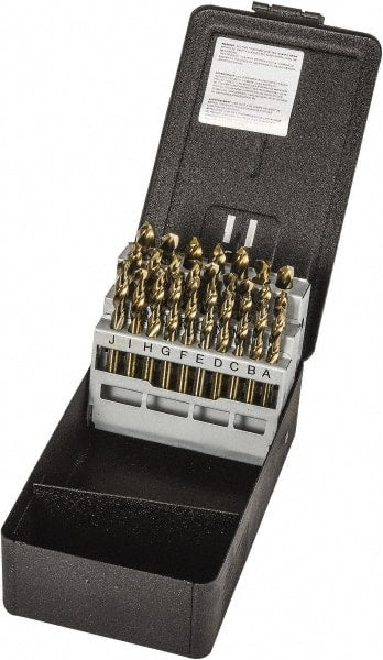 Precision Twist Drill - 135° Point, Gold Finish, Cobalt Screw Machine Length Drill Bit Set - Exact Tooling