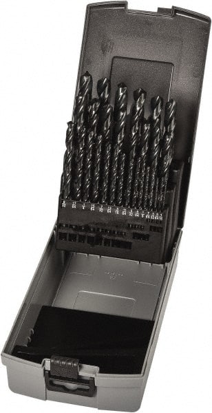 Precision Twist Drill - 1/16 to 1/2", 118° Point, Oxide Finish, High Speed Steel Jobber Length Drill Bit Set - Exact Tooling