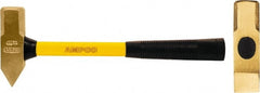 Ampco - 1-1/2 Lb Head Nickel Aluminum Bronze Nonsparking Cross Pein Hammer - 14" Fiberglass Handle, 1-5/16" Face Diam, 14" OAL, Lifetime Warranty, FM Approved - Exact Tooling