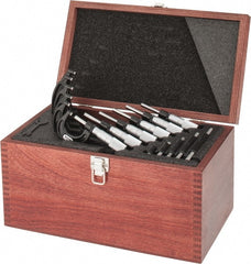 Starrett - 0 to 6" Range, 6 Piece Mechanical Outside Micrometer Set - 0.0001" Graduation, Ratchet Stop Thimble, Carbide Tipped Face - Exact Tooling