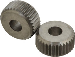 Made in USA - 3/4" Diam, 90° Tooth Angle, 14 TPI, Beveled Face, Form Type High Speed Steel Straight Knurl Wheel - 3/8" Face Width, 1/4" Hole, Circular Pitch, Series KP - Exact Tooling