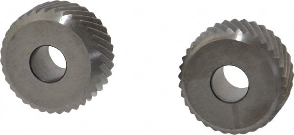 Made in USA - 1/4 Inch Face Width, 3/4 Inch Diameter, Cobalt Knurl Wheel Set - 1/4 Inch Hole Diameter, Beveled Face Knurl, Left and Right Hand Diagonal Pattern, Form - Exact Tooling
