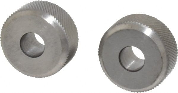 Made in USA - 1/4 Inch Face Width, 3/4 Inch Diameter, Cobalt Knurl Wheel Set - 1/4 Inch Hole Diameter, Beveled Face Knurl, Left and Right Hand Diagonal Pattern, Form - Exact Tooling