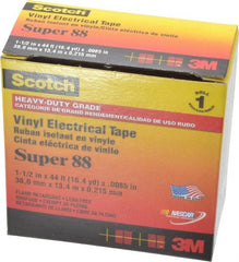 3M - 1-1/2" x 44', Black Vinyl Electrical Tape - Series 88, 8.5 mil Thick, 20 Lb./Inch Tensile Strength - Exact Tooling
