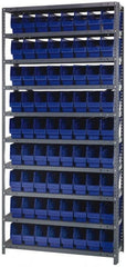 Quantum Storage - 72 Bin Store-More Shelf Bin System - 36 Inch Overall Width x 12 Inch Overall Depth x 75 Inch Overall Height, Blue Polypropylene Bins - Exact Tooling