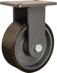 Hamilton - 8" Diam x 3" Wide x 10-1/2" OAH Top Plate Mount Rigid Caster - Polyurethane Mold onto Cast Iron Center, 3,250 Lb Capacity, Tapered Roller Bearing, 5-1/4 x 7-1/4" Plate - Exact Tooling
