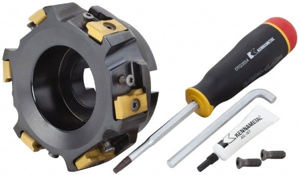 Kennametal - 6 Inserts, 5" Cut Diam, 1-1/2" Arbor Diam, 25.45mm Max Depth of Cut, Indexable Square-Shoulder Face Mill - 0/90° Lead Angle, 2-3/8" High, LN.U 2210.. Insert Compatibility, Series MEGA90 - Exact Tooling