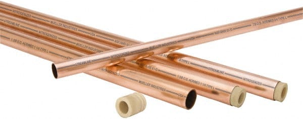 Mueller Industries - 10' Long, 1/2" OD x 3/8" ID, Grade C12200 Copper Nitrogenized Tube - 0.035" Wall Thickness, 0.198 Ft/Lb - Exact Tooling