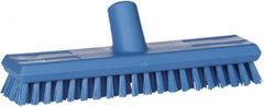 Vikan - 1" Bristle Length, Polyester Scrub Brush - 10-5/8" Long x 2-1/2" Wide Head, 11" OAL, European Threaded Handle, Blue, Polypropylene Block - Exact Tooling