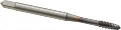OSG - #5-40 UNC, 2 Flute, TiCN Finish, Vanadium High Speed Steel Spiral Point Tap - Plug Chamfer, Right Hand Thread, 1-15/16" OAL, 5/8" Thread Length, 0.141" Shank Diam, 2B/3B Class of Fit, Series 300 - Exact Tooling
