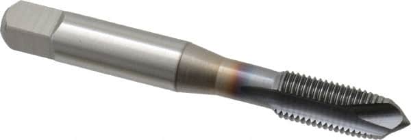OSG - 3/8-24 UNF, 3 Flute, TiCN Finish, Vanadium High Speed Steel Spiral Point Tap - Plug Chamfer, Right Hand Thread, 2-15/16" OAL, 1-1/4" Thread Length, 0.381" Shank Diam, 3B Class of Fit, Series 300 - Exact Tooling