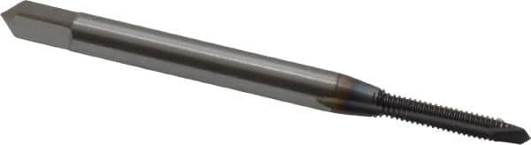 OSG - #2-56 UNC, 2 Flute, TiCN Finish, Vanadium High Speed Steel Spiral Point Tap - Plug Chamfer, Right Hand Thread, 1-3/4" OAL, 7/16" Thread Length, 0.141" Shank Diam, Series 300 - Exact Tooling