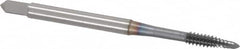 OSG - #6-32 UNC, 2 Flute, TiCN Finish, Vanadium High Speed Steel Spiral Point Tap - Plug Chamfer, Right Hand Thread, 2" OAL, 11/16" Thread Length, 0.141" Shank Diam, 3B Class of Fit, Series 300 - Exact Tooling