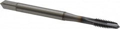 OSG - #8-32 UNC, 3 Flute, TiCN Finish, Vanadium High Speed Steel Spiral Point Tap - Plug Chamfer, Right Hand Thread, 2-1/8" OAL, 3/4" Thread Length, 0.168" Shank Diam, 3B Class of Fit, Series 300 - Exact Tooling