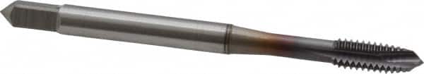 OSG - #8-32 UNC, 3 Flute, TiCN Finish, Vanadium High Speed Steel Spiral Point Tap - Plug Chamfer, Right Hand Thread, 2-1/8" OAL, 3/4" Thread Length, 0.168" Shank Diam, Series 300 - Exact Tooling