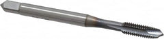 OSG - #10-32 UNF, 3 Flute, TiCN Finish, Vanadium High Speed Steel Spiral Point Tap - Plug Chamfer, Right Hand Thread, 2-3/8" OAL, 7/8" Thread Length, 0.194" Shank Diam, Series 300 - Exact Tooling