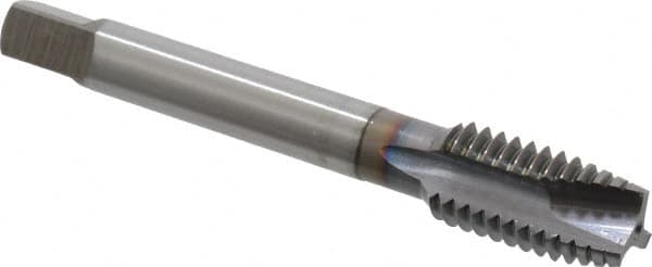 OSG - 1/2-13 UNC, 3 Flute, TiCN Finish, Vanadium High Speed Steel Spiral Point Tap - Plug Chamfer, Right Hand Thread, 3-3/8" OAL, 1-21/32" Thread Length, 0.367" Shank Diam, 2B Class of Fit, Series 300 - Exact Tooling