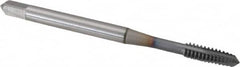 OSG - #6-32 UNC, 3 Flute, TiCN Finish, Powdered Metal Spiral Point Tap - Plug Chamfer, Right Hand Thread, 2" OAL, 11/16" Thread Length, 0.141" Shank Diam, Series 312 - Exact Tooling