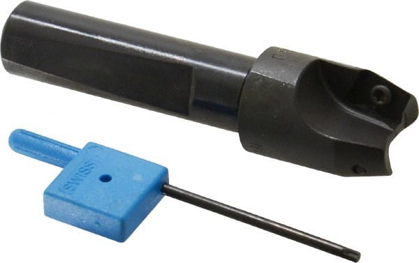 Kyocera - 15° Lead Angle, 9/16" Max Cut Diam, 9/16" Min Cut Diam, 0.34" Max Depth of Cut, Indexable Chamfer and Angle End Mill - 2 Inserts, XPMT 0902.. Insert Style, 2.78" Overall Length, Straight Shank - Exact Tooling