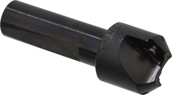 Kyocera - 45° Lead Angle, 9/16" Max Cut Diam, 9/16" Min Cut Diam, 0.24" Max Depth of Cut, Indexable Chamfer and Angle End Mill - 2 Inserts, XPMT 0902.. Insert Style, 2.91" Overall Length, Straight Shank - Exact Tooling