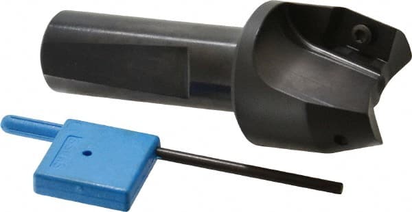 Kyocera - 15° Lead Angle, 1" Max Cut Diam, 1" Min Cut Diam, 0.564" Max Depth of Cut, Indexable Chamfer and Angle End Mill - 2 Inserts, XPMT 15T3.. Insert Style, 3.15" Overall Length, Straight Shank - Exact Tooling