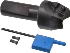 Kyocera - 20° Lead Angle, 1" Max Cut Diam, 1" Min Cut Diam, 35/64" Max Depth of Cut, Indexable Chamfer and Angle End Mill - 2 Inserts, XPMT 15T3.. Insert Style, 3.15" Overall Length, Straight Shank - Exact Tooling