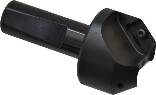 Kyocera - 37.5° Lead Angle, 1" Max Cut Diam, 1" Min Cut Diam, 0.456" Max Depth of Cut, Indexable Chamfer and Angle End Mill - 2 Inserts, XPMT 15T3.. Insert Style, 3.15" Overall Length, Straight Shank - Exact Tooling