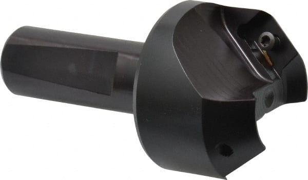 Kyocera - 41° Lead Angle, 1" Max Cut Diam, 1" Min Cut Diam, 0.433" Max Depth of Cut, Indexable Chamfer and Angle End Mill - 2 Inserts, XPMT 15T3.. Insert Style, 3.15" Overall Length, Straight Shank - Exact Tooling