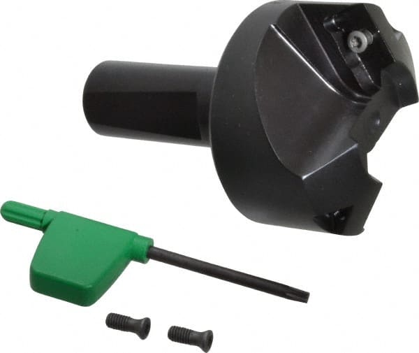 Kyocera - 60° Lead Angle, 1" Max Cut Diam, 1" Min Cut Diam, 0.284" Max Depth of Cut, Indexable Chamfer and Angle End Mill - 2 Inserts, XPMT 15T3.. Insert Style, 3.15" Overall Length, Straight Shank - Exact Tooling