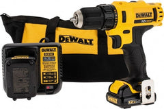 DeWALT - 12 Volt 3/8" Chuck Pistol Grip Handle Cordless Drill - 0-400 & 0-1500 RPM, Keyless Chuck, Reversible, 2 Lithium-Ion Batteries Included - Exact Tooling