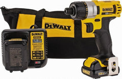 DeWALT - 12 Volt 1/4" Chuck Pistol Grip Handle Cordless Drill - 0-1050 RPM, Keyless Chuck, Reversible, 2 Lithium-Ion Batteries Included - Exact Tooling