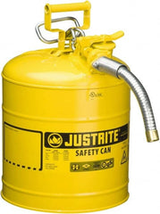 Justrite - 5 Gal Galvanized Steel Self-Closing, Self-Venting, Full-Length Flame Arrester - 16-7/8" High x 11-3/4" Diam, Yellow - Exact Tooling