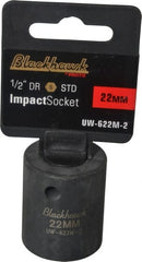Blackhawk by Proto - 1/2" Drive 22mm Standard Impact Socket - 6 Points, 1-5/8" OAL - Exact Tooling