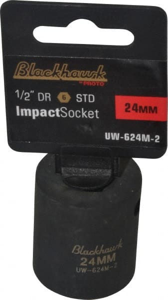 Blackhawk by Proto - 1/2" Drive 24mm Standard Impact Socket - 6 Points, 1-5/8" OAL - Exact Tooling