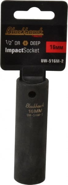 Blackhawk by Proto - 1/2" Drive 16mm Deep Impact Socket - 6 Points, 3-5/16" OAL - Exact Tooling