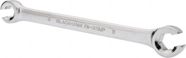 Blackhawk by Proto - 9 x 11mm, Full Polish, Open End Flare Nut Wrench - 6 Points, 6-5/16" OAL, Steel, Double End Head - Exact Tooling