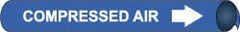 NMC - Pipe Marker with Compressed Air Legend and Arrow Graphic - 3-3/8 to 4-1/2" Pipe Outside Diam, White on Blue - Exact Tooling