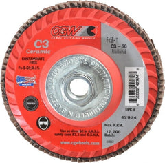Camel Grinding Wheels - 60 Grit, 5" Disc Diam, 5/8-11 Center Hole, Type 27 Ceramic Flap Disc - 12,200 Max RPM, Polyester Backing, Arbor Attaching System, Coated - Exact Tooling